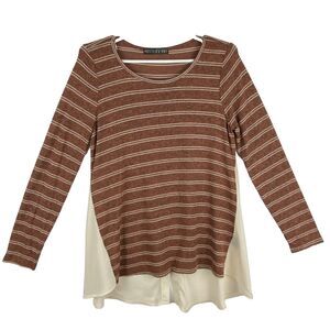 Women’s Long Sleeve Striped Top with Cream Color Block – Size M